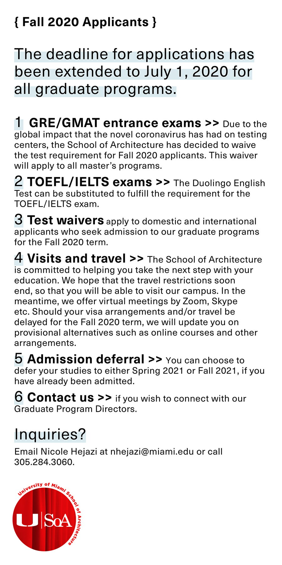 Graduate Programs School of Architecture University of Miami